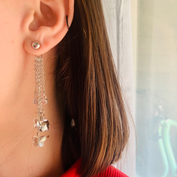 Iridescent butterfly and crystal earrings - Picture 1 of 2